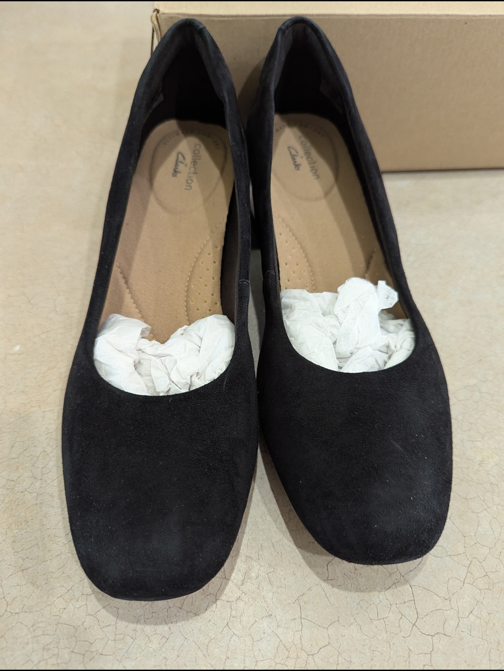 Clarks Black Suede Square-Toe Ballet Flats NWT in Box